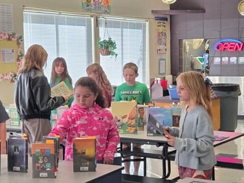 students looking for library books